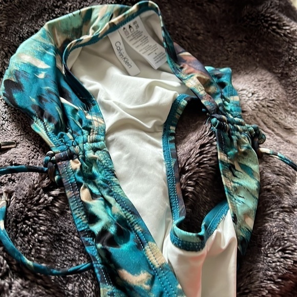 Calvin Klein  turquoise tropical one piece bikini swimsuit Sz M - Picture 8 of 10